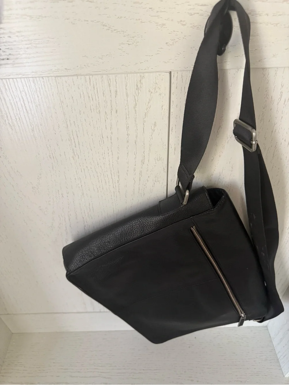 Black Leather Messenger Bag by blackbook adjustable strap lined